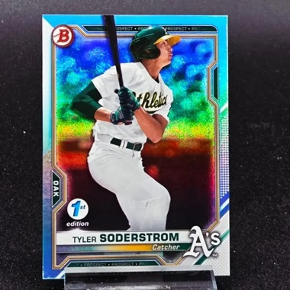 Tyler Soderstrom Bowman 1st Edition Blue Foil Holiday Patch Athletics Star